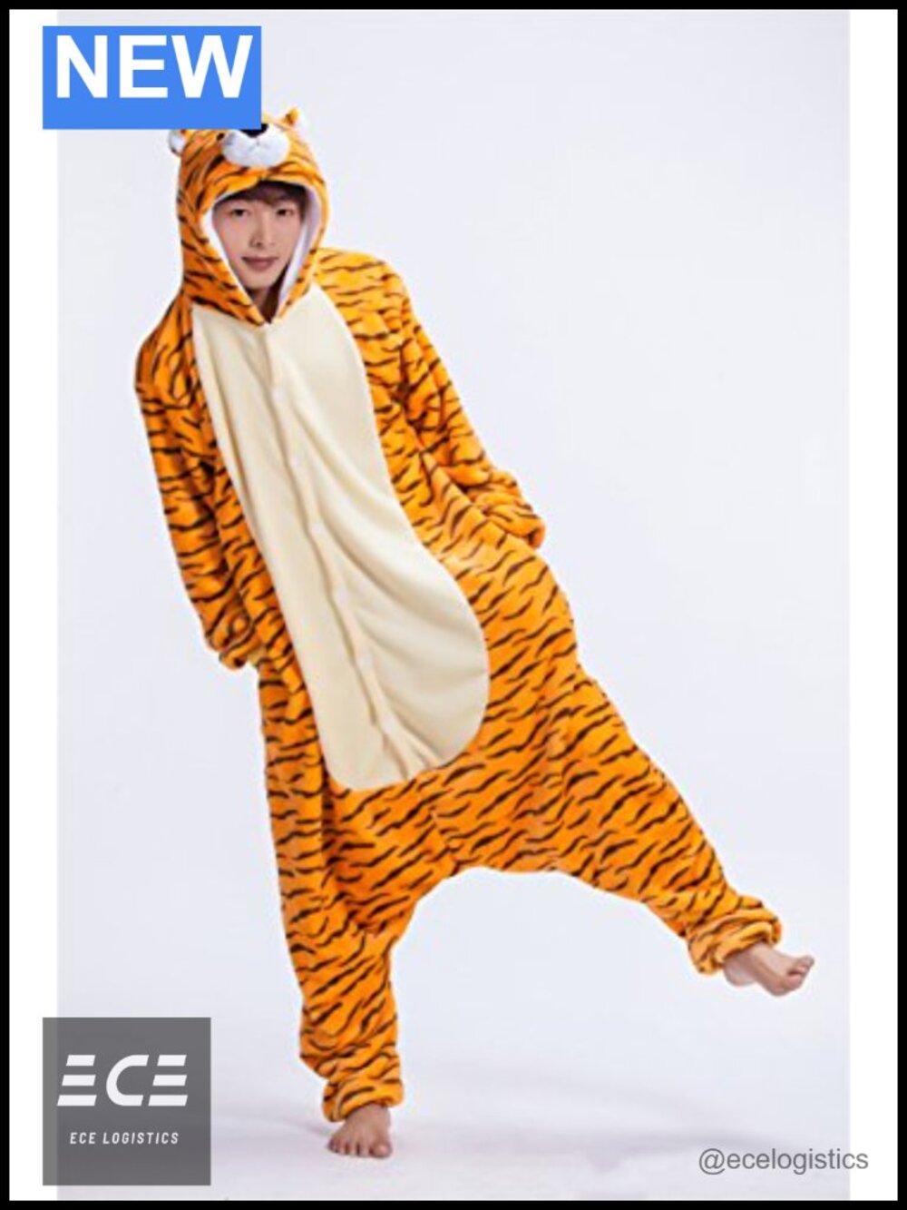 Plush Unisex Tiger Costume Pajama Set Hooded Button Down Cosplay - Picture 3 of 6